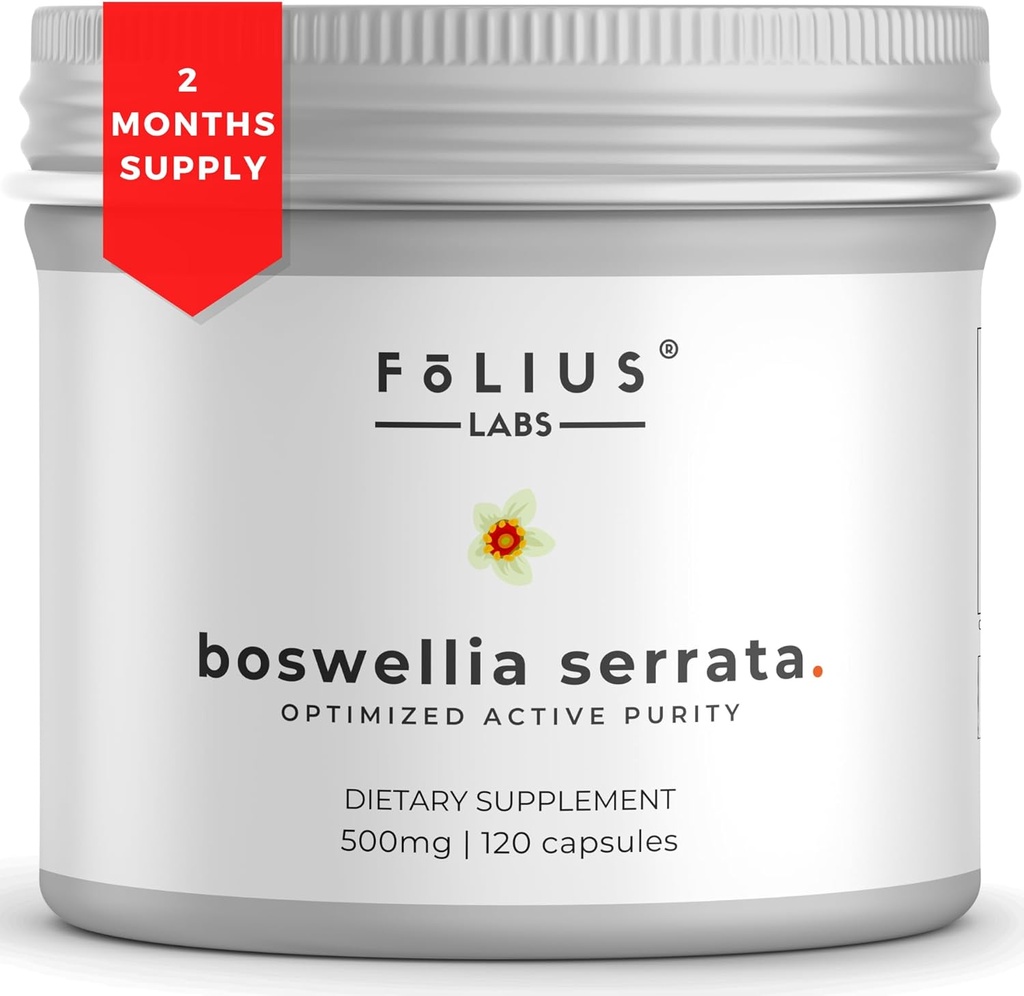 Supplément extrait de Boswellia Serrata 500mg - Soutien articulaire sain, soutien musculaire - 65% Acides boswelliques - Extrait de l'Oliban indien/Frankincense, 120caps