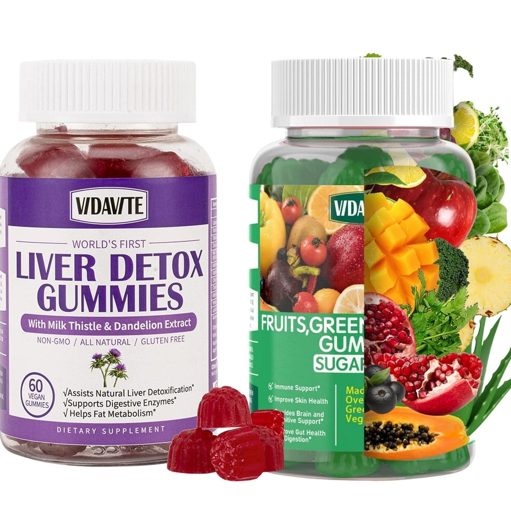 Ensemble de produits de nettoyage du foie et de réparation Gommies + fruits, Gommies vertes et légumes (30 jours d'approvisionnement)