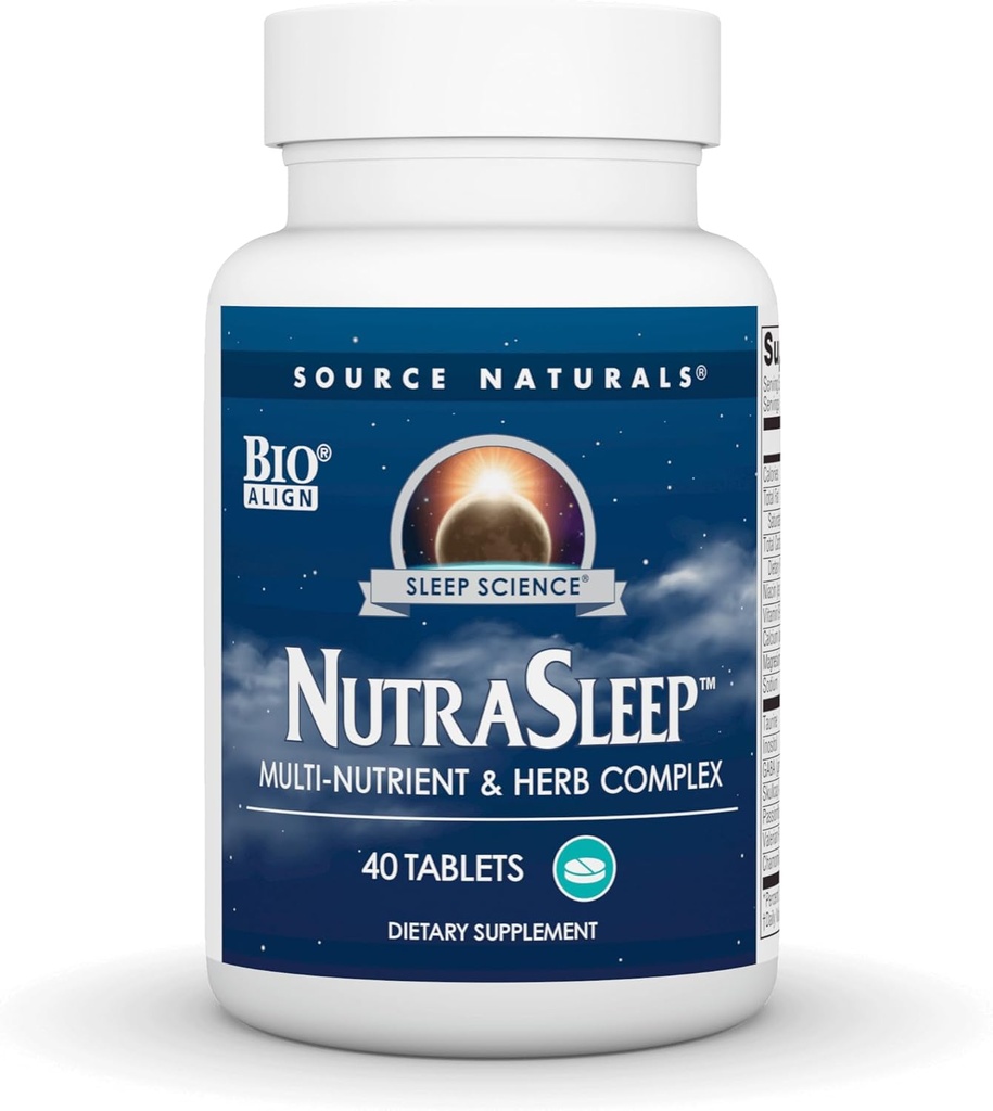 Source Naturals NutraSleep, complexe multinutrient et herbacé sans mélatonine, formule végétarienne pour le soutien de la relaxation - 40 comprimés