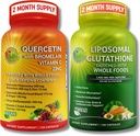Ensemble de soutien immunitaire et cellulaire – Glutathion liposomique 500mg avec des aliments entiers et Quercetin avec Bromelain, Vitamine C, et Zinc Complexe alimentaire entier – végétalien, non-OGM, Clean Daily Wellness Support