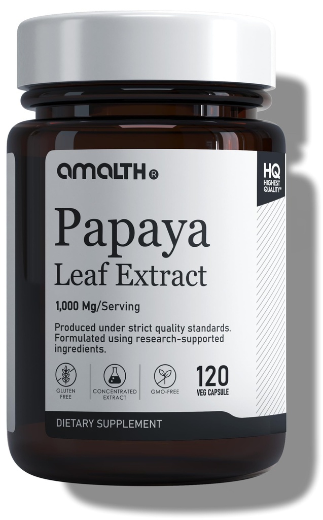 Papaya Extrait d'enzymes digestives 1000mg,10x Potence 120 Capsules de Veg- Blood Platelet, Bone Marrow & Spleen Support, Digestive et Immunity Support Développé aux États-Unis par Amalth