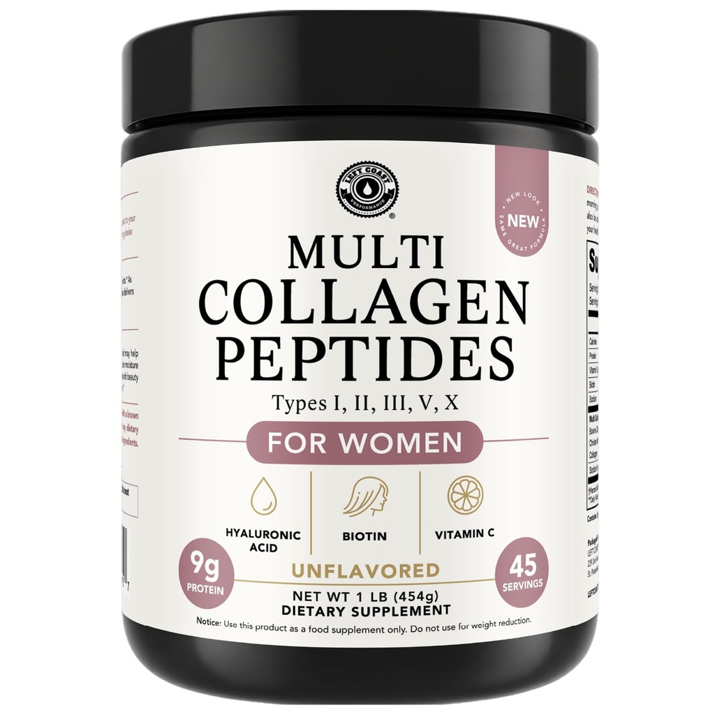 Poudre de Peptides Multi Collagènes de Types I, II, III, V, X Poudre de protéines Multi Collagènes avec acide hyaluronique, biotine, vitamine C, pour les articulations des ongles de cheveux de peau et la santé Gut - Keto, Supplément non OGM