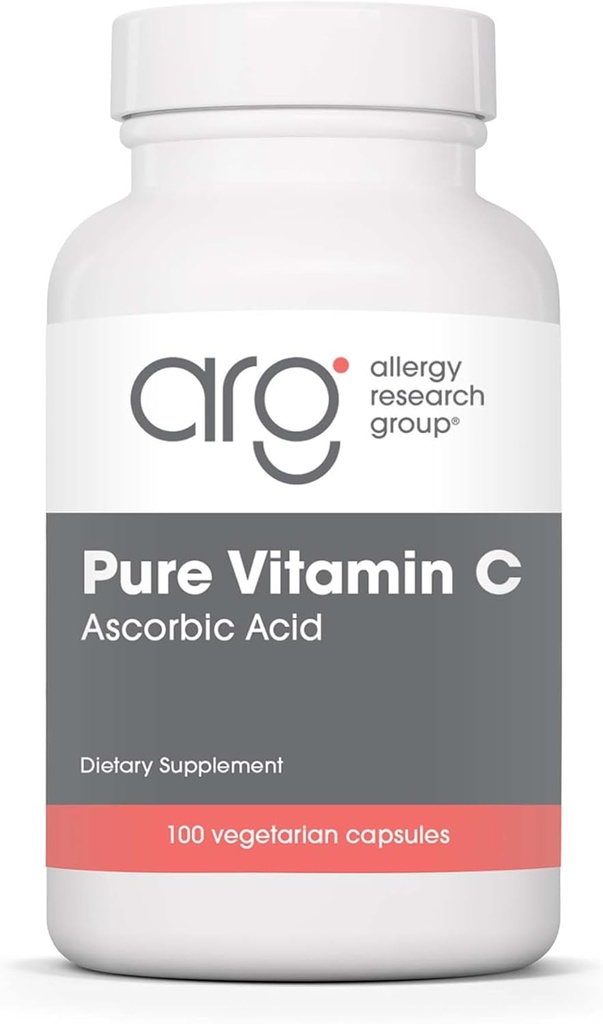 Groupe de recherche sur l'allergie Supplément de vitamine C pure - acide ascorbique, 1000 mg de vitamine C organique, haute puissance, sans tampon, acidité légère, capsules végétariennes - 100 Compte