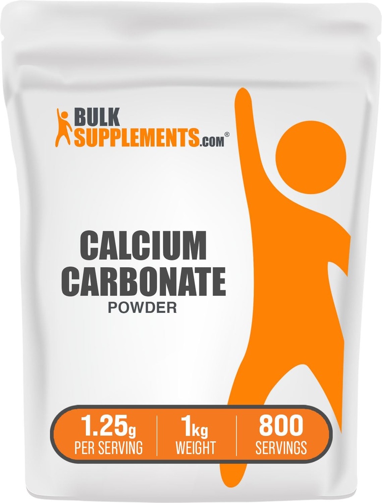 BulkSupplements.com Poudre de carbonate de calcium - Classe alimentaire de carbonate de calcium, haute absorption - Sans gluten, 1,25g par portion, 1kg (2,2 lbs) (paquet de 1)