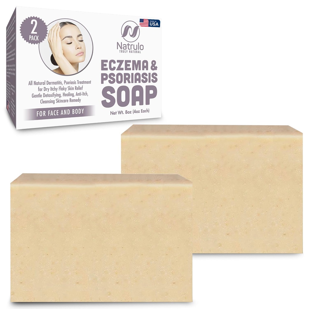 Eczema Soap Bar pour le visage et le corps – toutes les dermatites naturelles, solution de psoriasis pour le soulagement de la peau sèche démangeaison flasque – doux désintoxication, anti-démangeaison, soin nettoyant – Eczema Soap Bar Fabriqué aux États-Unis