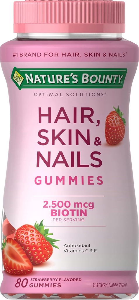 Nature's Bounty Vitamine Biotin Solutions optimales Cheveux, peau et ongles Gummies, 200 Compte