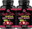 Suppléments en colère Vinaigre de cidre de pomme + Capsules de poudre de betterave, ACV pur Beetroot 1000mg par portion, Booster d'oxyde nitrique et santé digestive pour les hommes et les femmes 60ct, 2 Pack (120ct Total)