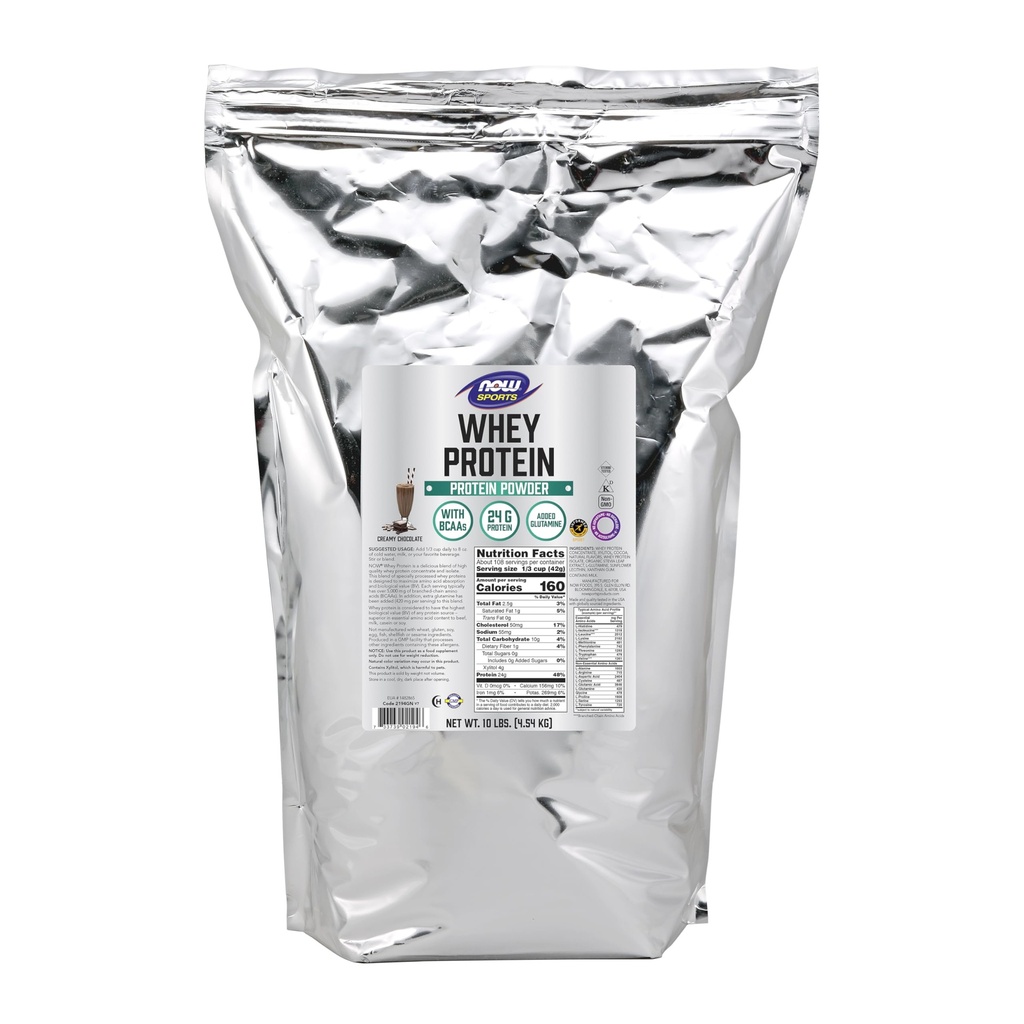 MAINTENANT Foods Sports Nutrition, Whey Protein, 24 g Avec BCAAs, poudre de chocolat crémeuse, 10-Pound