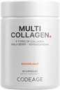 Codeage Multi Collagène Peptides Capsules protéiques, 5 types de collagène, supplément de pilules de collagène à l'herbe et hydrolysée, Ashwagandha, Amla Berry Vitamines, Collagène Peptides - 90 capsules
