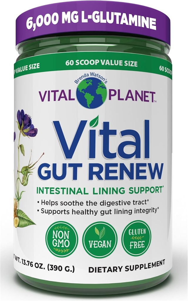 Vital Planet - Vital Gut Renew Powder Supplément pour la réparation de Gut avec L-Glutamine, Marshmallow et Ginger Root, DGL Racine de réglisse et Aloe Vera organique, L Glutamine 6000mg 13.76 oz