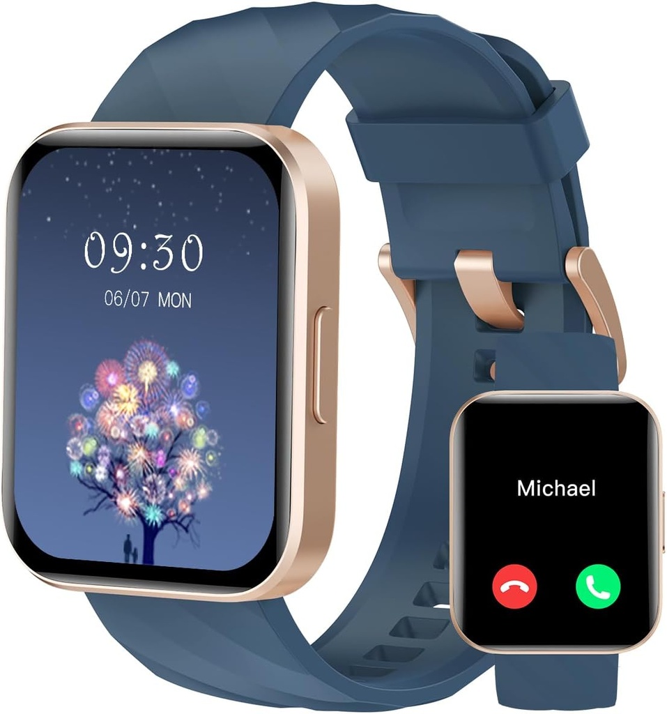 RUIMEN Smart Watches for Women Men (Réponse/Faites des appels) Compatible avec les téléphones iPhone/Android, 1.85" HD écran de fitness moniteur de fréquence cardiaque 100+ Sports Tracker Watch Imperméable (bleu)