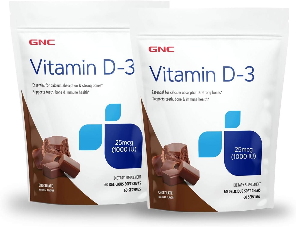 GNC Vitamine D-3 Chews doux 1000UI - Chocolat - Conditionnement jumelé
