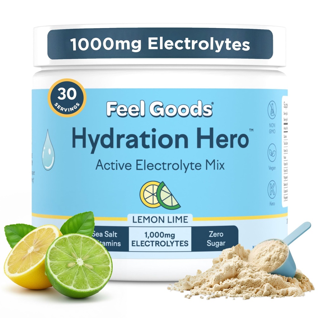 Sentir Biens Hydratation Hero, 1000mg Poudre d'électrolytes, Sans sucre, Magnésium, Aloe Vera organique, Aloe biologique, L Theanine, Vitamine C & B12, Non OGM, Keto, Vegan