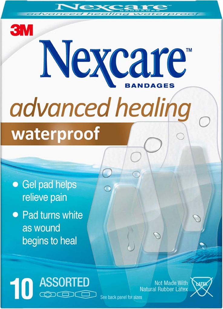 Nexcare Advanced Healing Waterproof Bandages, Assorted Sizes, 10 Count