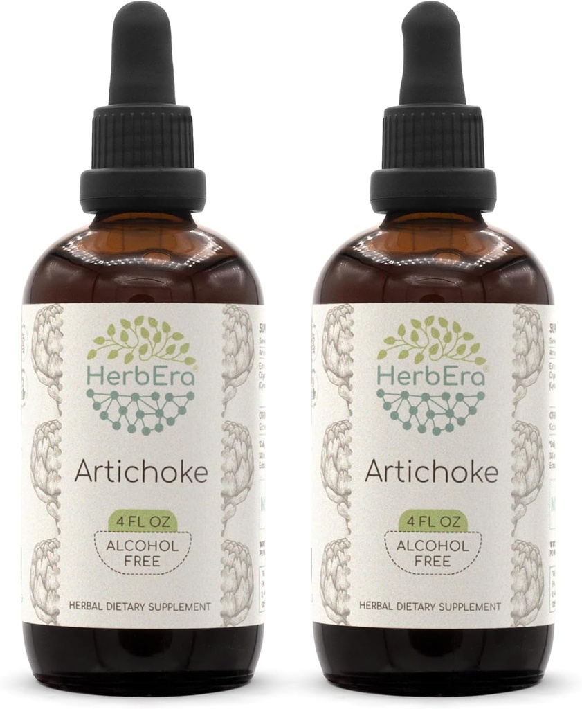 HerbEra Articoke B120 (2pcs) Teinture d'extrait d'herbe sans alcool, gouttes liquides concentrées Artichaut naturel (Cynara scolymus) Feuille séchée (2x4 fl oz)