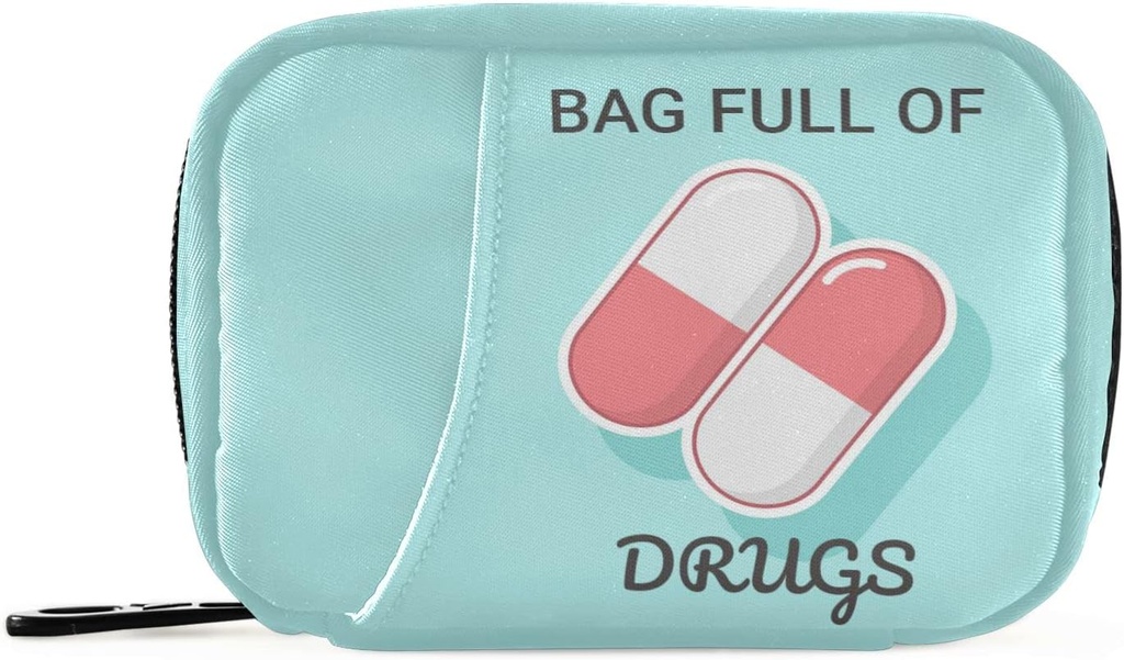 Naanle Medical Pills Pills Pill Box 7 Day Case Bag Organisateur de voyage avec zipper Portable Weekly Taille compacte pour le détenteur de supplément de vitamine Un bleu cartoon blanc 4,6 x 3,14 x 1,88 pouce, 1,0 Compte