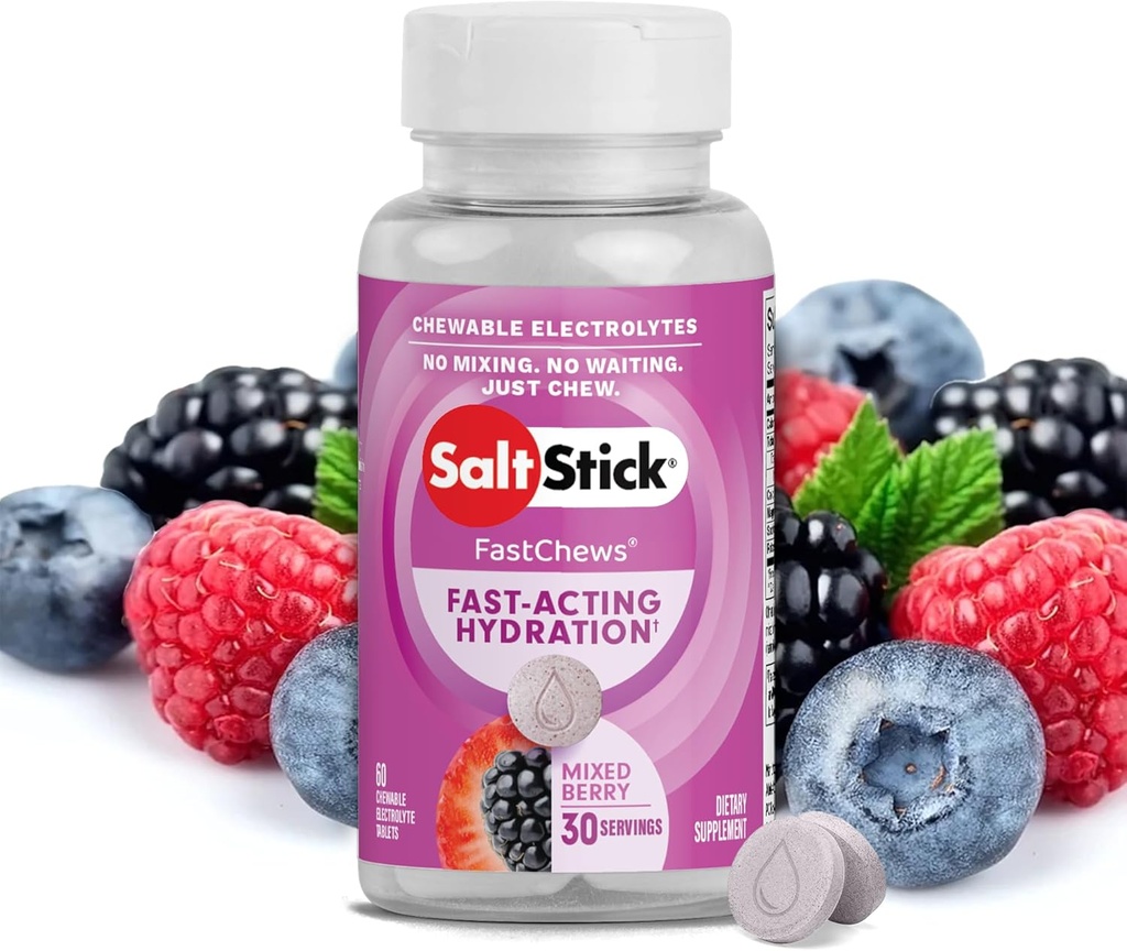 SaltStick Electrolyte FastChews - 60 électrolytes à mâcher mélangés - comprimés de sel pour la course et l'hydratation, électrolyte Chews - 60 Compte
