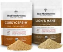 Lions Mane (60g) et Cordyceps (60g) Mélange de poudre d'extrait de champignons - Supplément de champignons pour la cognition, l'énergie et l'endurance