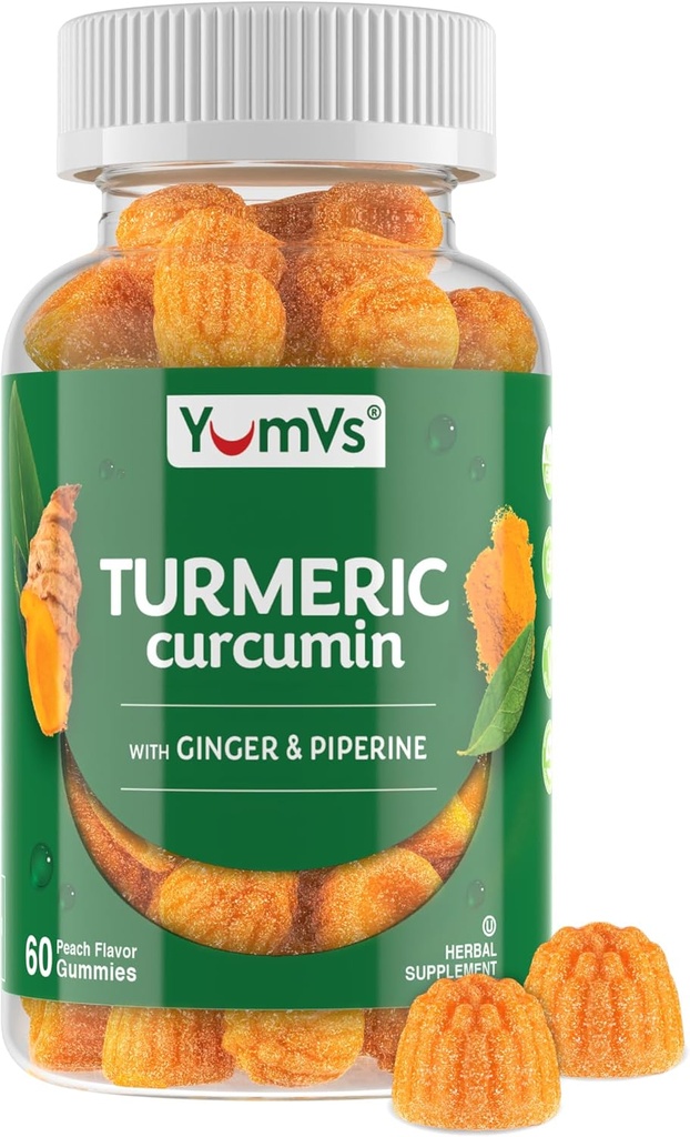 Gummies curcumines turcumées – extra force 2000mg 8:1 Extraits turcumiques supplémentaires Gummies avec poivre noir et gingembre – Vegan non-OGM joint support Chewables – Peach Flavor, 60 comte