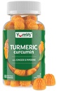 Gummies curcumines turcumées – extra force 2000mg 8:1 Extraits turcumiques supplémentaires Gummies avec poivre noir et gingembre – Vegan non-OGM joint support Chewables – Peach Flavor, 60 comte