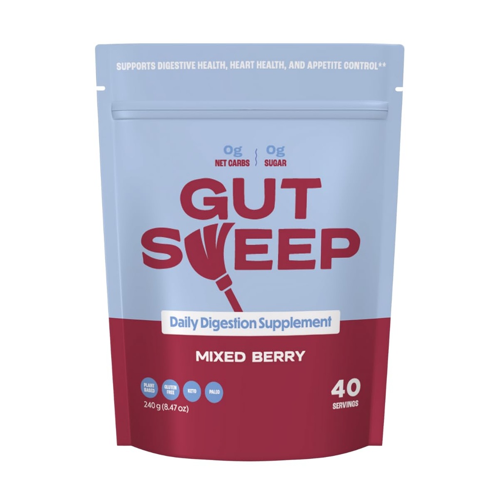 Gut Sweep - Supplément de digestion quotidienne - Fibre de musc de Psyllium - Supporte le contrôle de l'appétit - Sans gluten et à base de plantes - Keto & Paleo Friendly - 40 portions - Berry mélangé
