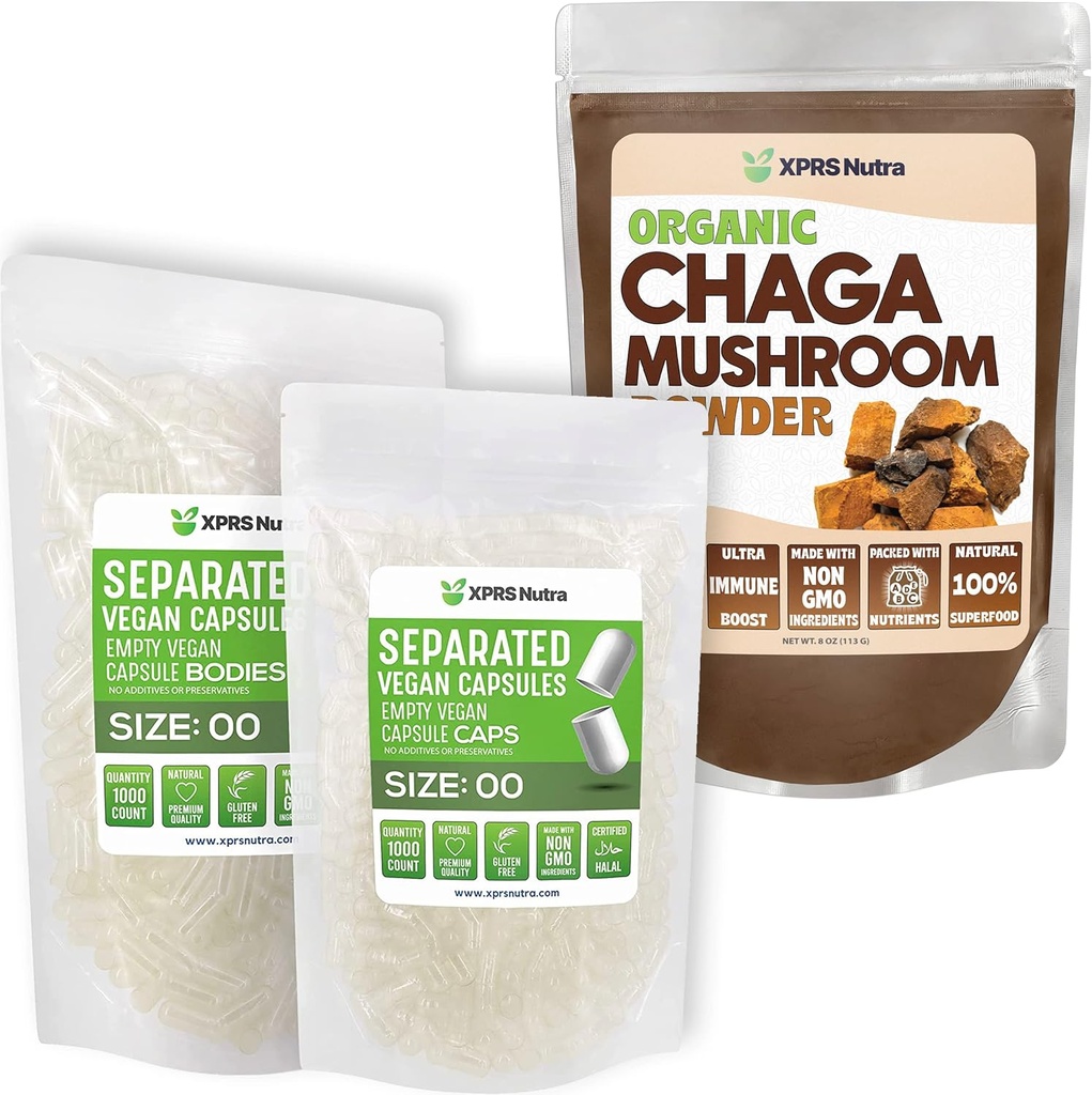XPRS Nutra Taille séparée 00 Capsules (1000 Nombre) avec la poudre de Chaga (8 Once)