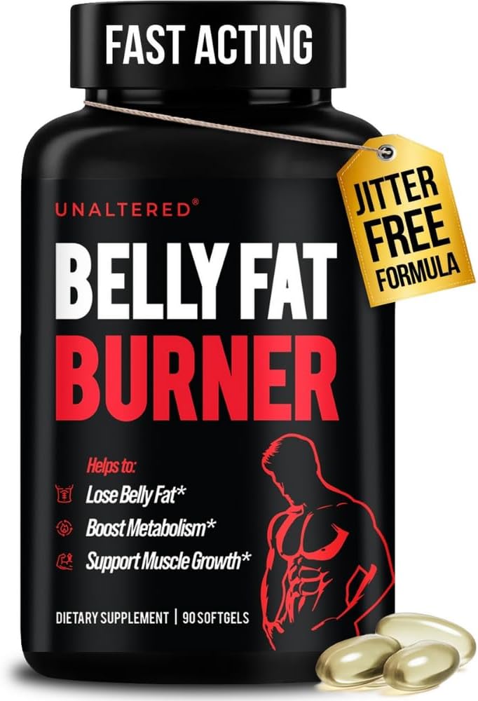 Unaltered Belly Fat Burner pour les hommes - pilules naturelles de perte de poids pour soutenir la réduction de la graisse corporelle, la préservation de la masse musculaire maigre et un métabolisme sain - supplément alimentaire CLA - 90 capsules Softgel