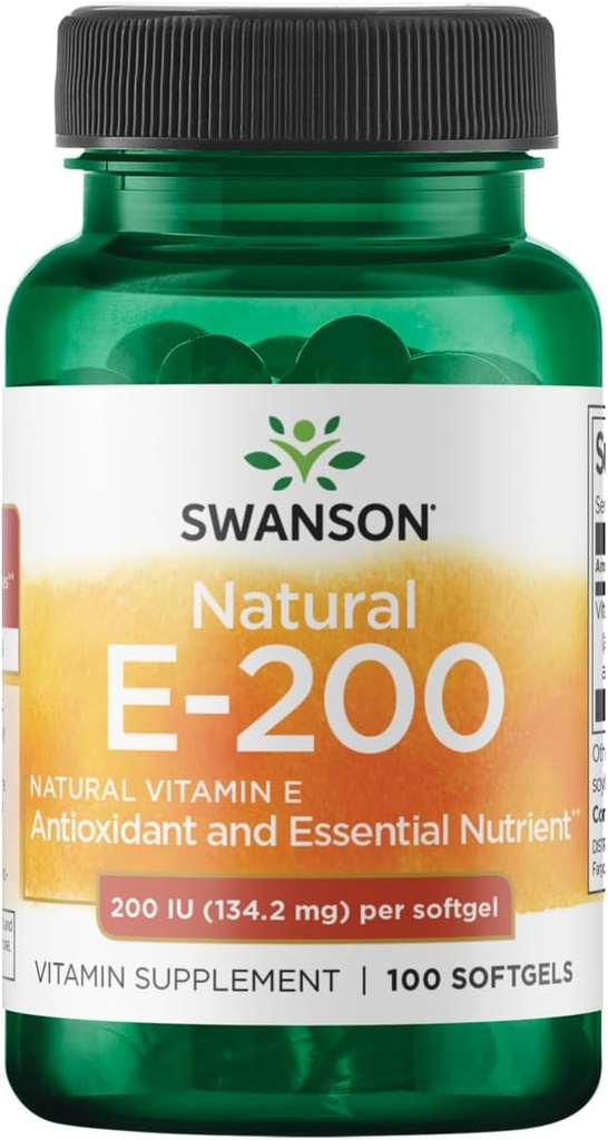 Swanson Vitamine naturelle E - Supplément naturel appuyant la santé cardiaque et la protection des tissus - Éléments nutritifs essentiels favorisant la santé et le mieux-être - (100 Softgels, 200UI chacun)