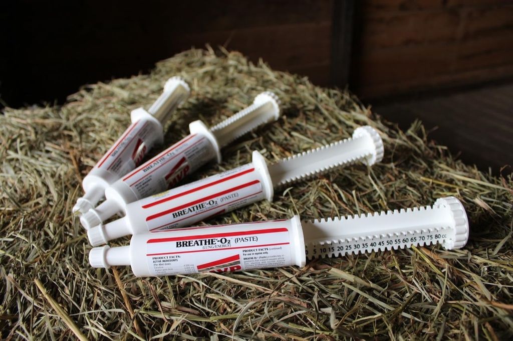 Respirez O'2 4 -Pack (8 doses) Pâte pré-race pour soutenir la fonction pulmonaire/aérienne chez les chevaux