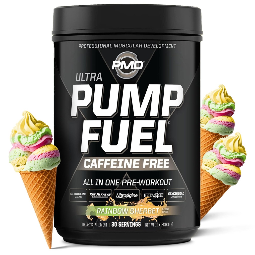 Pompe de sport PMD Carburant Ultra sans caféine - pré-entraînement Premium pompe à poudre et musculaire, plus de concentration, d'endurance et de récupération, crème premium, arginine et bêta Alanine - sorbet arc-en-ciel (30 portions)