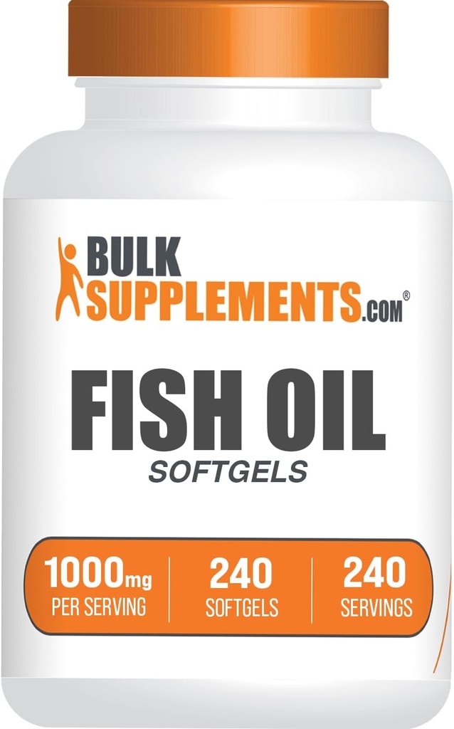 BulkSupplements.com Huile de poisson 1000mg Softgels - Suppléments d'huile de poisson, Omega 3 Suppléments - Sans gluten, 1 Softgel par portion, 240 Compte (paquet de 1)