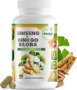 GreeNatr Ginko Biloba & Panax Supplément Ginseng - Supplément Cerveau Ginseng Rouge pour Mémoire et Focus - Suppléments Biloba Ginkgo pour une bonne vision, système immunitaire et amélioration du flux sanguin - 120 comprimés