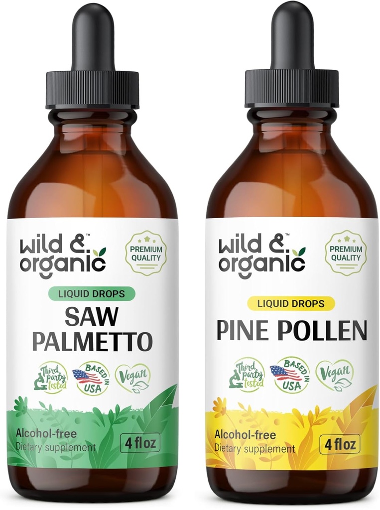 Teinture de palmetto de scie sauvage et biologique 4 fl oz et pin Teinture de pollen 4 fl oz