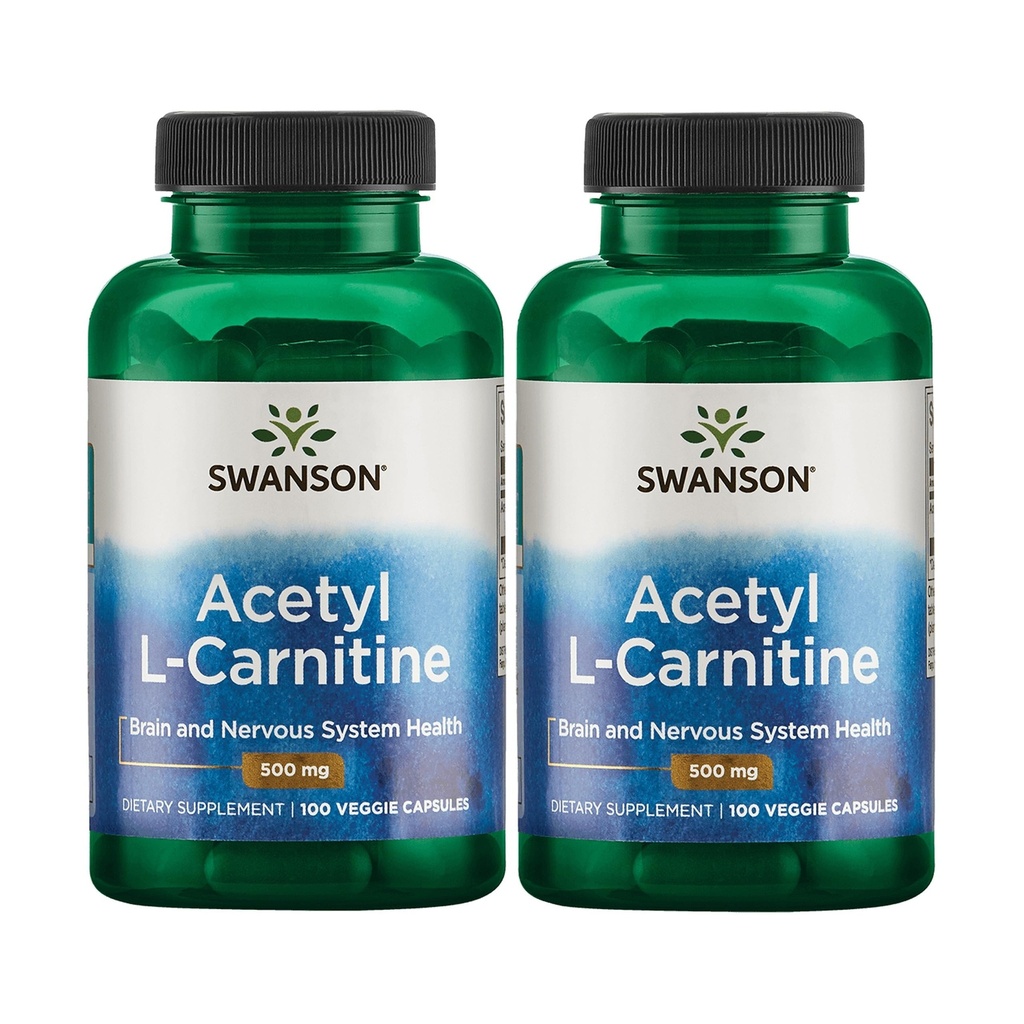 Swanson Acetyl-L-Carnitine - Supplément à l'acide amino Promouvoir la santé cognitive et le soutien musculaire - La formule naturelle peut favoriser la santé du système nerveux - (100 capsules de Veggie) (2 paquets)