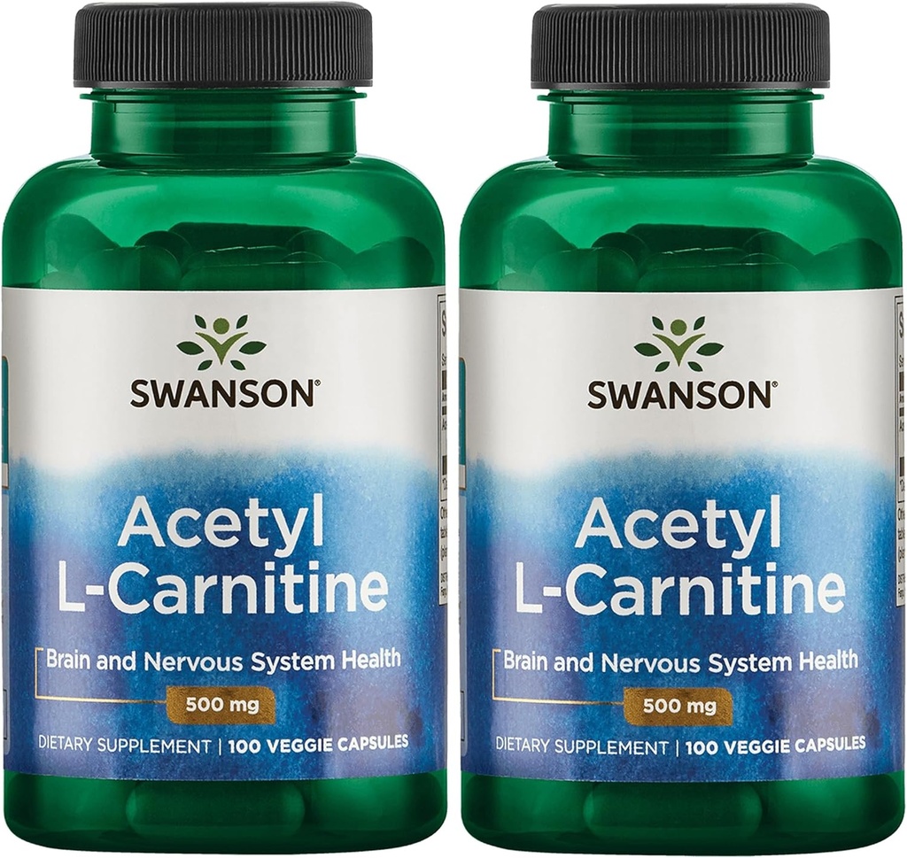 Swanson Acetyl-L-Carnitine - Supplément à l'acide amino Promouvoir la santé cognitive et le soutien musculaire - La formule naturelle peut favoriser la santé du système nerveux - (100 capsules de Veggie) (2 paquets)