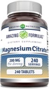 Formules étonnantes Citrate de magnésium (comprimés de 200 Mg) Supplément minéral (non-OGM) Sans gluten (Fabriqué aux États-Unis) (1 Pack, 240 Compte)