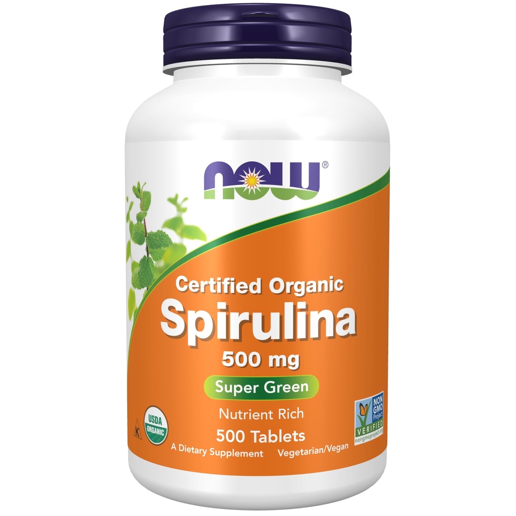 MAINTENANT compléments alimentaires, spiruline biologique 500 mg avec vitamines, minéraux et GLA (acide gamma-linolénique), 500 comprimés