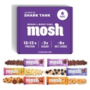 Lot de variétés MOSH Barres de protéines kéto, fibre élevée, faible teneur en glucides, sans gluten, haute teneur en protéines, snack en bonne santé du cerveau avec Ashwagandha, cri de lion, 6 comte