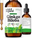 Wild & Organic Ginkgo Biloba Tincture - Brain & Focus Support with Ginkgo Leaf Supplement - Vegan, Sugar & Alcohol-Free Herbal Extract Tincture - 2 fl oz