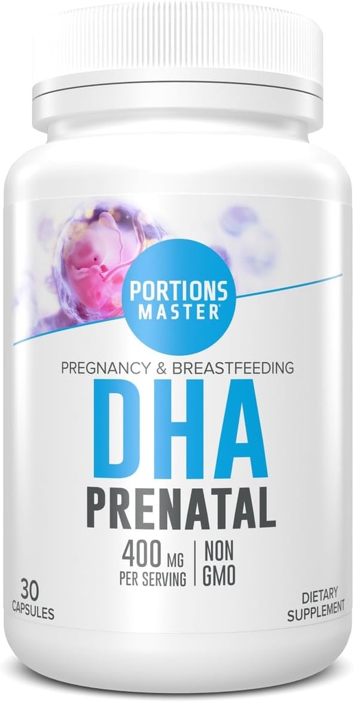 Portions Master DHA Supplément Oméga-3 prénatal, rénatal avec 300 mg DHA, soutient le développement du cerveau et des yeux foetal, la nutrition de la grossesse et de l'allaitement, non-OGM, sans gluten (30 softgels)