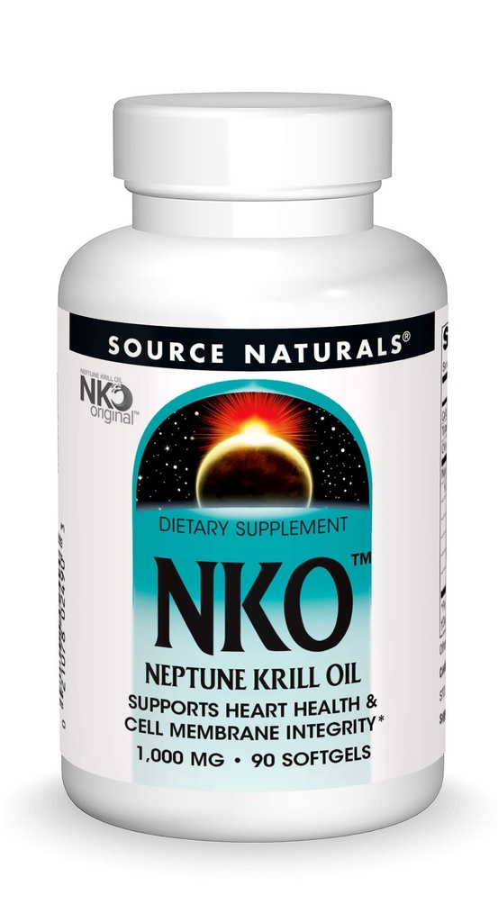 Source Naturals NKO Neptune Krill Oil, soutient la santé cardiaque et l'intégrité de la membrane cellulaire*, 1000 mg - 90 Softgels
