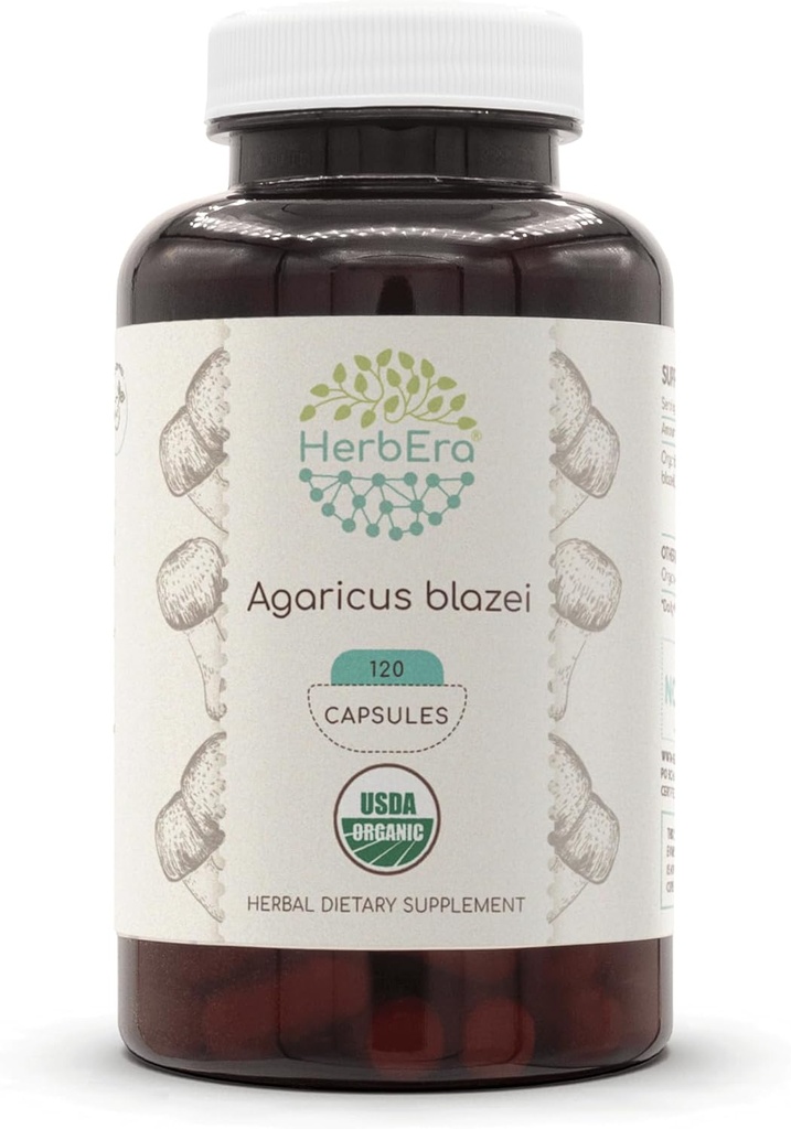 HerbEra Agaricus Blazei USDA Organic 120 Capsules de complément naturel à base de plantes