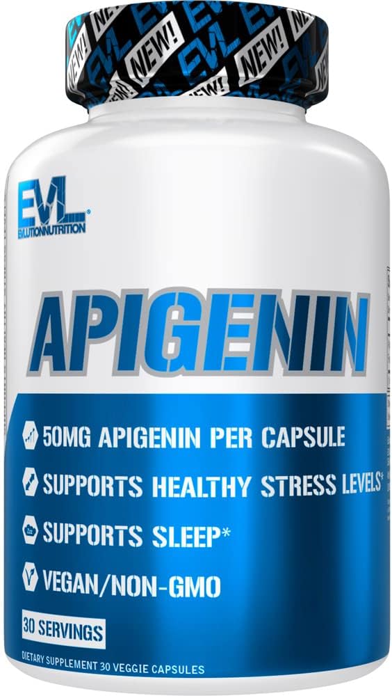 Evluution Pure Apigenin Supplément de Camomile Extract - Relaxing Apigenin 50mg Bioflavonoïde Stress and Mood Support Nutrition Haute Biodisponible Vegan Non-OGM Herbal Sleep Supplement
