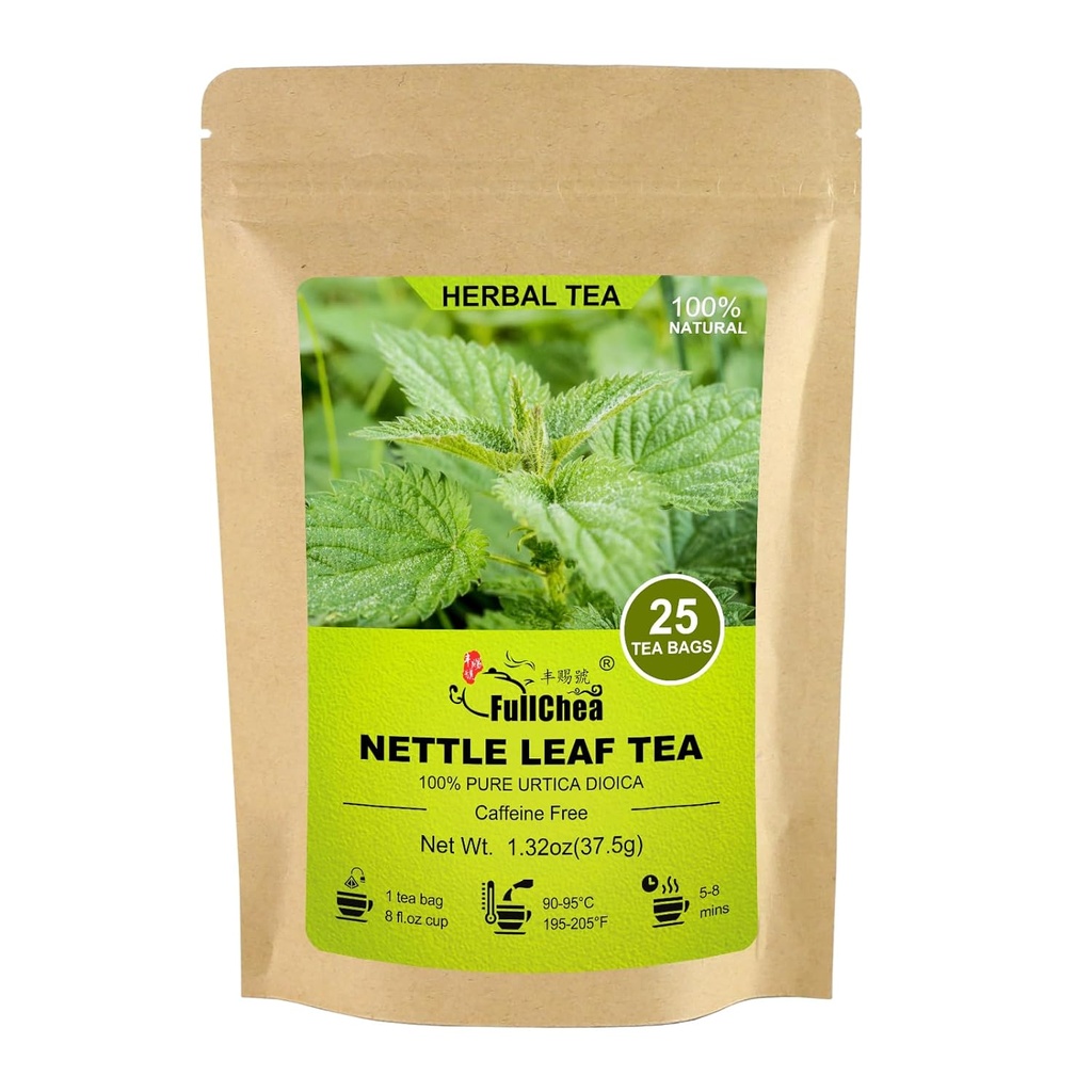 FullChea - Sacs à thé Nettle Leaf, 25 sachets à thé, 1,5 g/sac - Thé à nervures naturellement - Soutenir la santé des yeux et renforcer les os