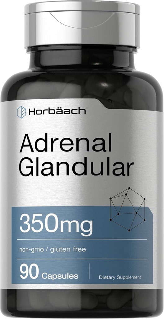 Horbäach Raw Adrenal Glandular, 350 mg, 90 capsules, supplément sans gluten