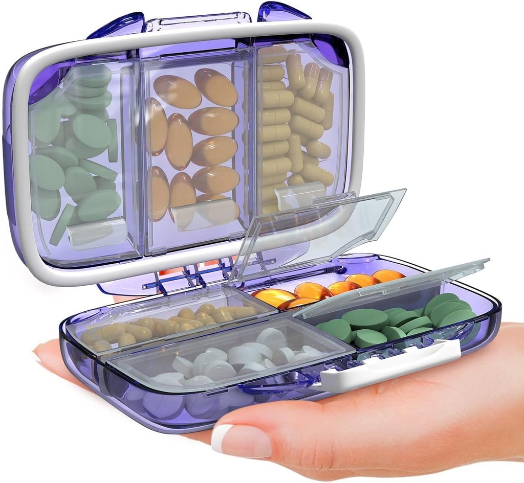 Organisateur de pilules de voyage - Porte-vitamine portable à l'épreuve de l'humidité avec 7 compartiments, étui de supplément compact pour le kit de médecine essentielle de la purse