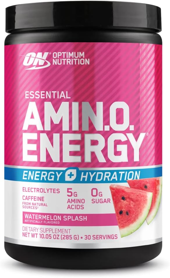 Optimum Nutrition Amino Energy Powder Plus Focus, avec BCAA, électrolytes et caféine, pastèque, 30 portions (paquetage May Vary)