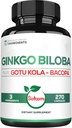 1520mg Ginkgo Biloba Supplements with Gotu Kola Leaf, Bacopa Monnieri - 270 Capsules - Extra Strength Support for Brain Health, Memory Function, Focus & Vision Quality - 3 Month Supply