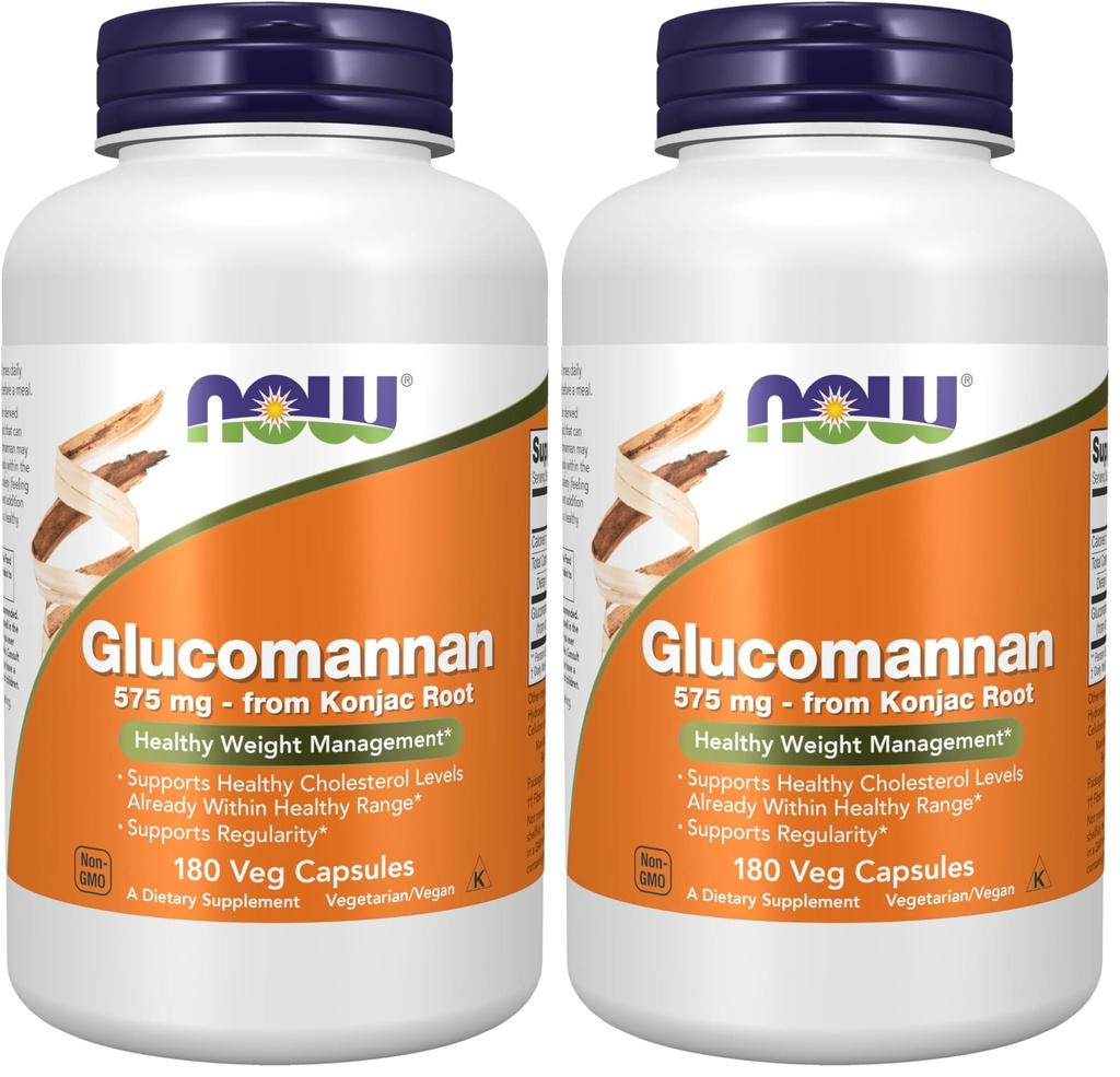 NOW Foods Supplements, Glucomannan (Amorphophallus konjac) 575 mg, Supports Regularity*, Healthy Weight Management*, 180 Veg Capsules (Pack of 2)