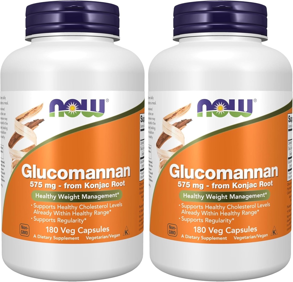 NOW Supplements, Glucomannan (Amorphophallus konjac)575 mg, 180 Count Capsules (Pack of 2)